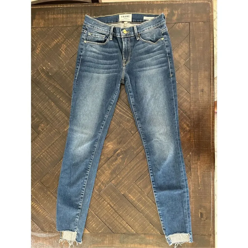 FRAME Denim Le Skinny de Jeanne Dark Wash High Low Cut Out Ankle Jeans Size 26